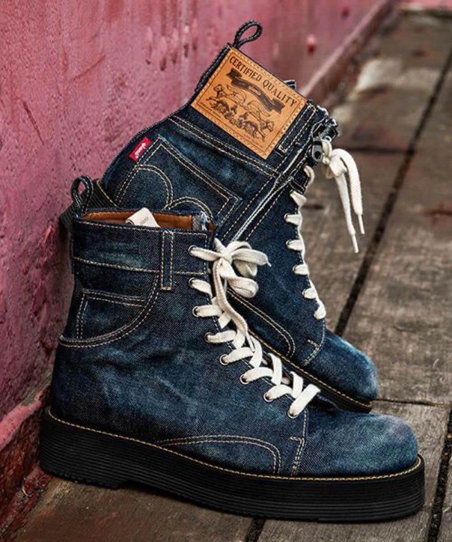 新品／26.5㎝、27㎝／グラム glamb／ヴィンテージ加工 デニムブーツ