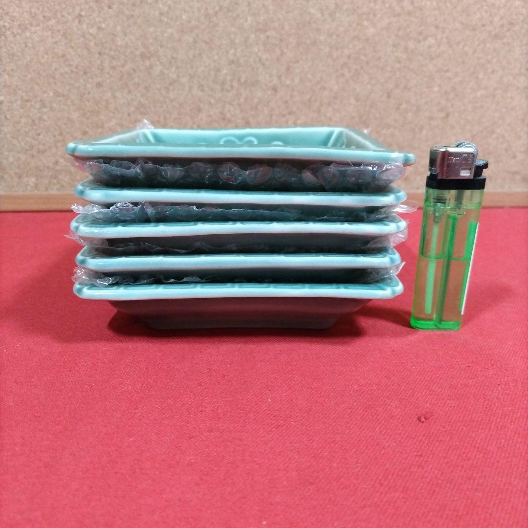 青磁の四方皿５枚揃 五陶 菓子皿 懐石料理 明治期 茶道具